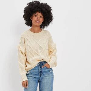 American Eagle Outfitters Cream Fringe Sleeve Sweater Size Medium